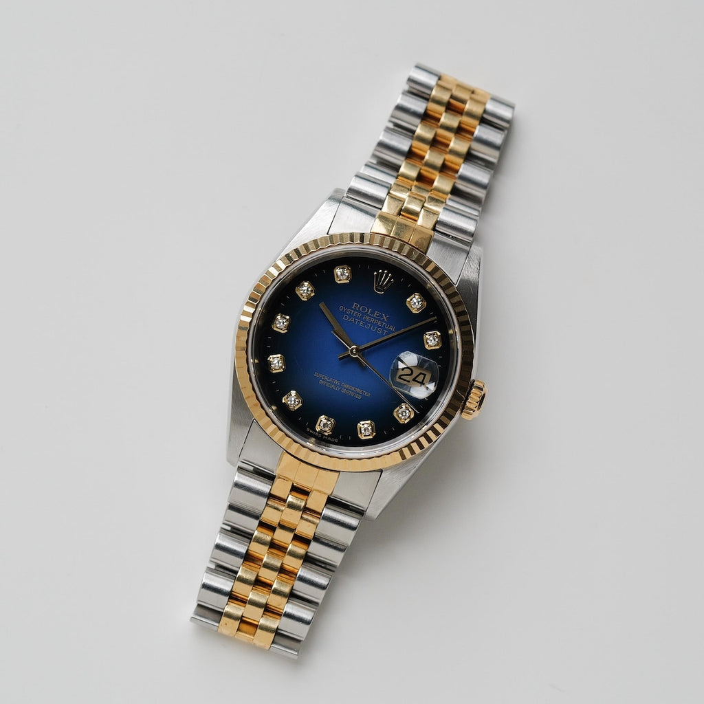 ロレックス/デイトジャスト16233G/ブルーグラデーション/10Pダイヤモンド/ROLEX DATE-JUST Ref.16233G "BLUE GRADATION" 10P DIAMONDS 18KYG 2001Y