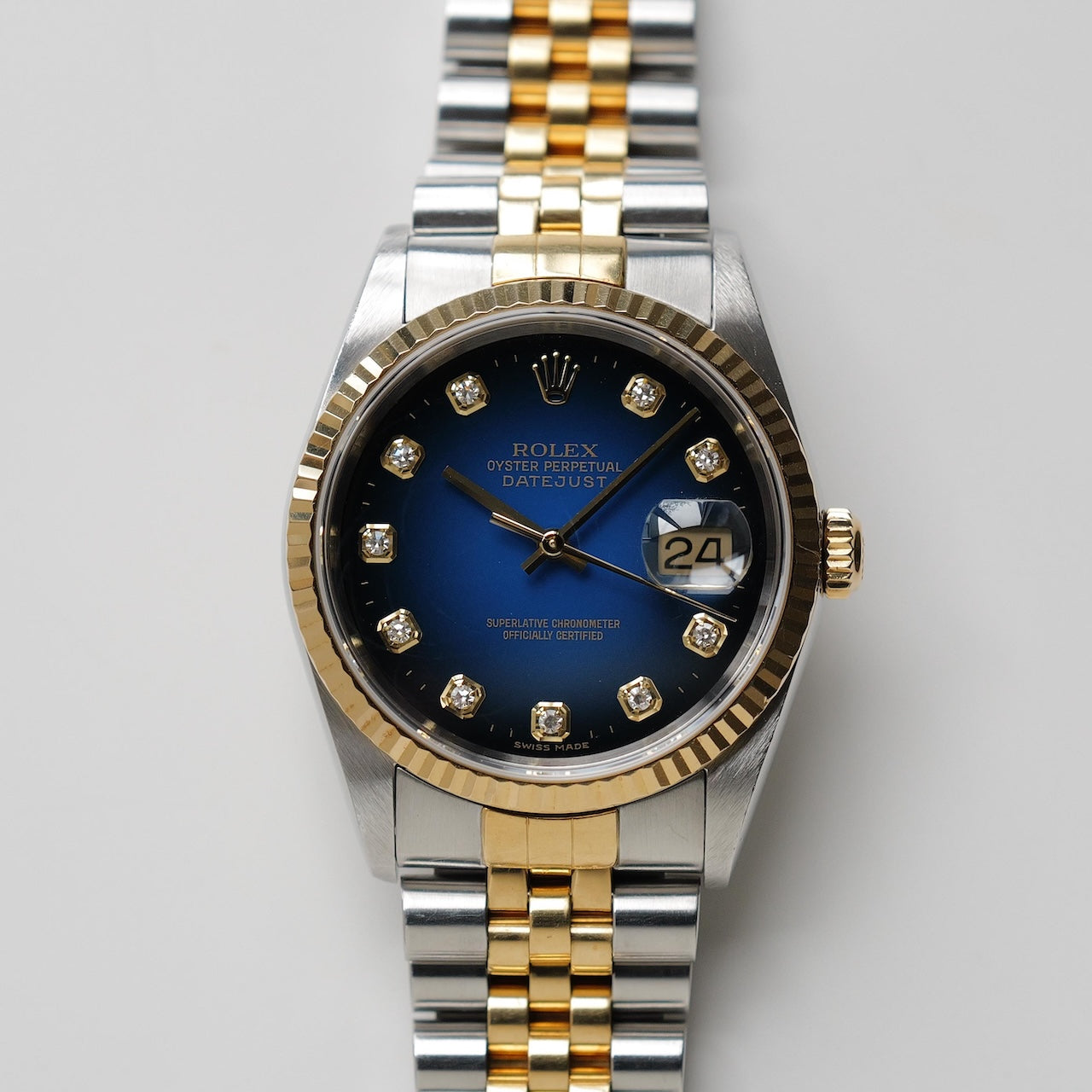 ロレックス/デイトジャスト16233G/ブルーグラデーション/10Pダイヤモンド/ROLEX DATE-JUST Ref.16233G "BLUE GRADATION" 10P DIAMONDS 18KYG 2001Y