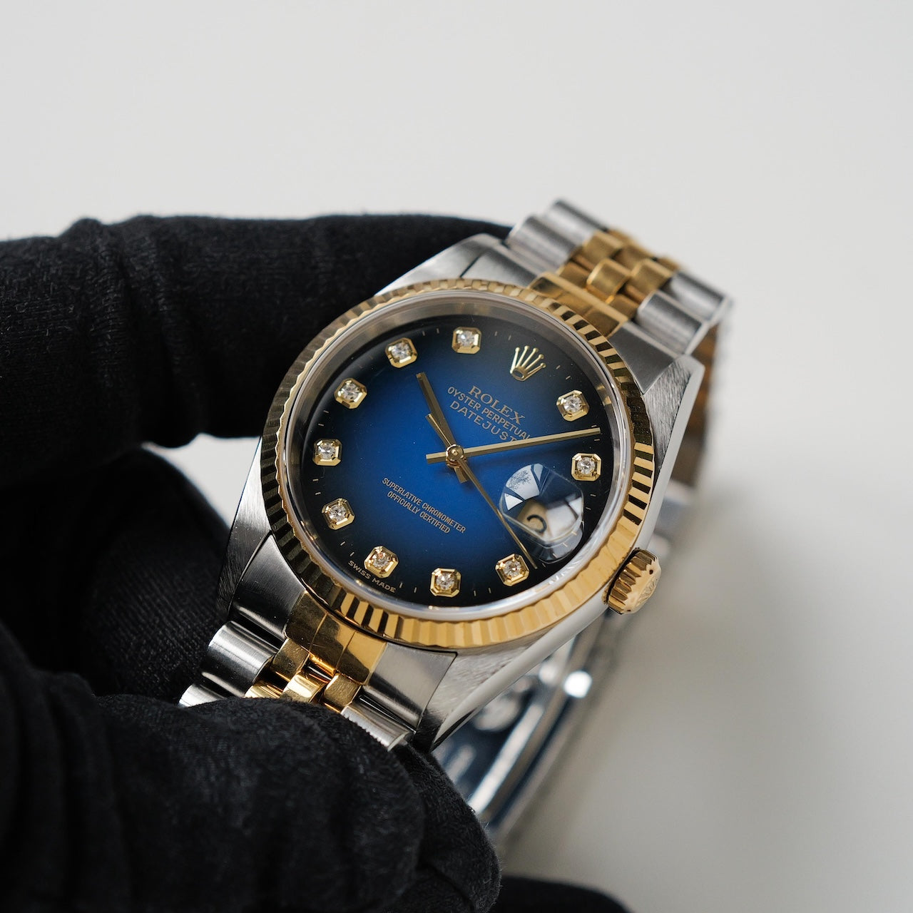 ロレックス/デイトジャスト16233G/ブルーグラデーション/10Pダイヤモンド/ROLEX DATE-JUST Ref.16233G "BLUE GRADATION" 10P DIAMONDS 18KYG 2001Y