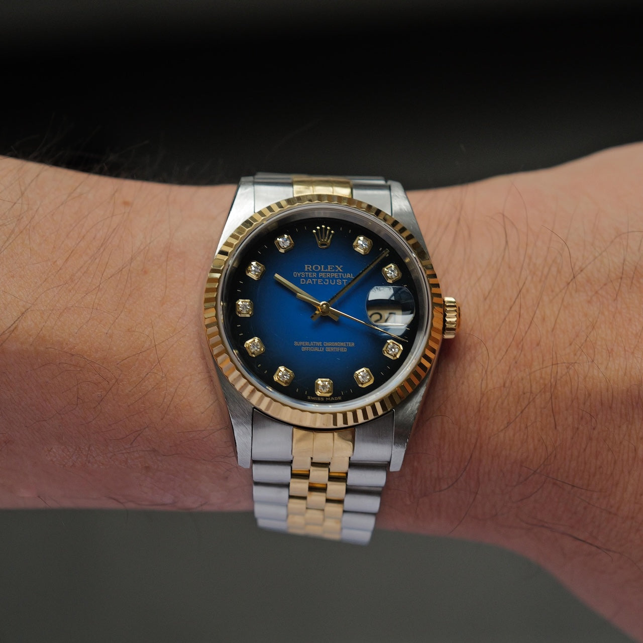 ロレックス/デイトジャスト16233G/ブルーグラデーション/10Pダイヤモンド/ROLEX DATE-JUST Ref.16233G "BLUE GRADATION" 10P DIAMONDS 18KYG 2001Y