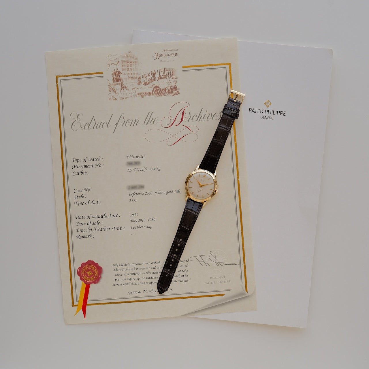 パテック・フィリップ/カラトラバ/2551/12-600AT/18KYG/1958yアーカイブ証明書付き/PATEK PHILIPPE CALATRAVA Ref.2551/cal.12-600 with Archive Paper