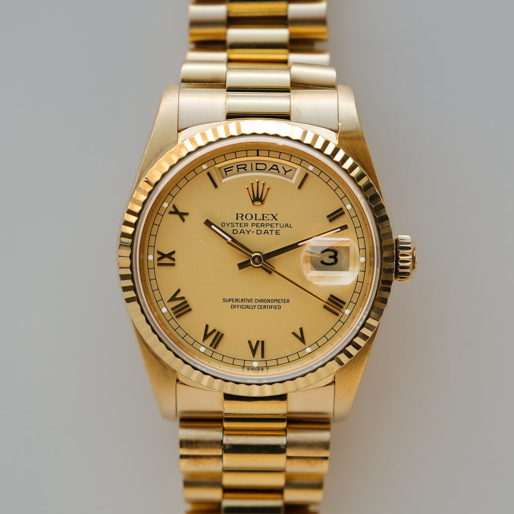 ロレックス/デイデイト36/18238/S番/ローマ数字/18Kイエローゴールド/ROLEX DAY-DATE 36 Ref.18238 18KYG "Roman" 1993 Box and Papers