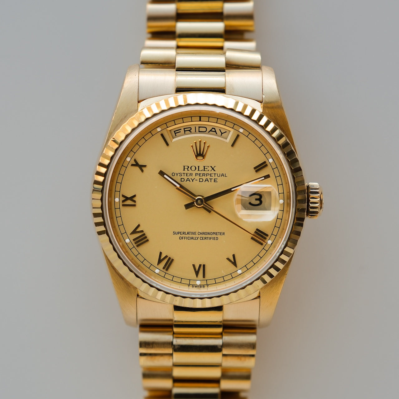 ロレックス/デイデイト36/18238/S番/ローマ数字/18Kイエローゴールド/ROLEX DAY-DATE 36 Ref.18238 18KYG "Roman" 1993 Box and Papers