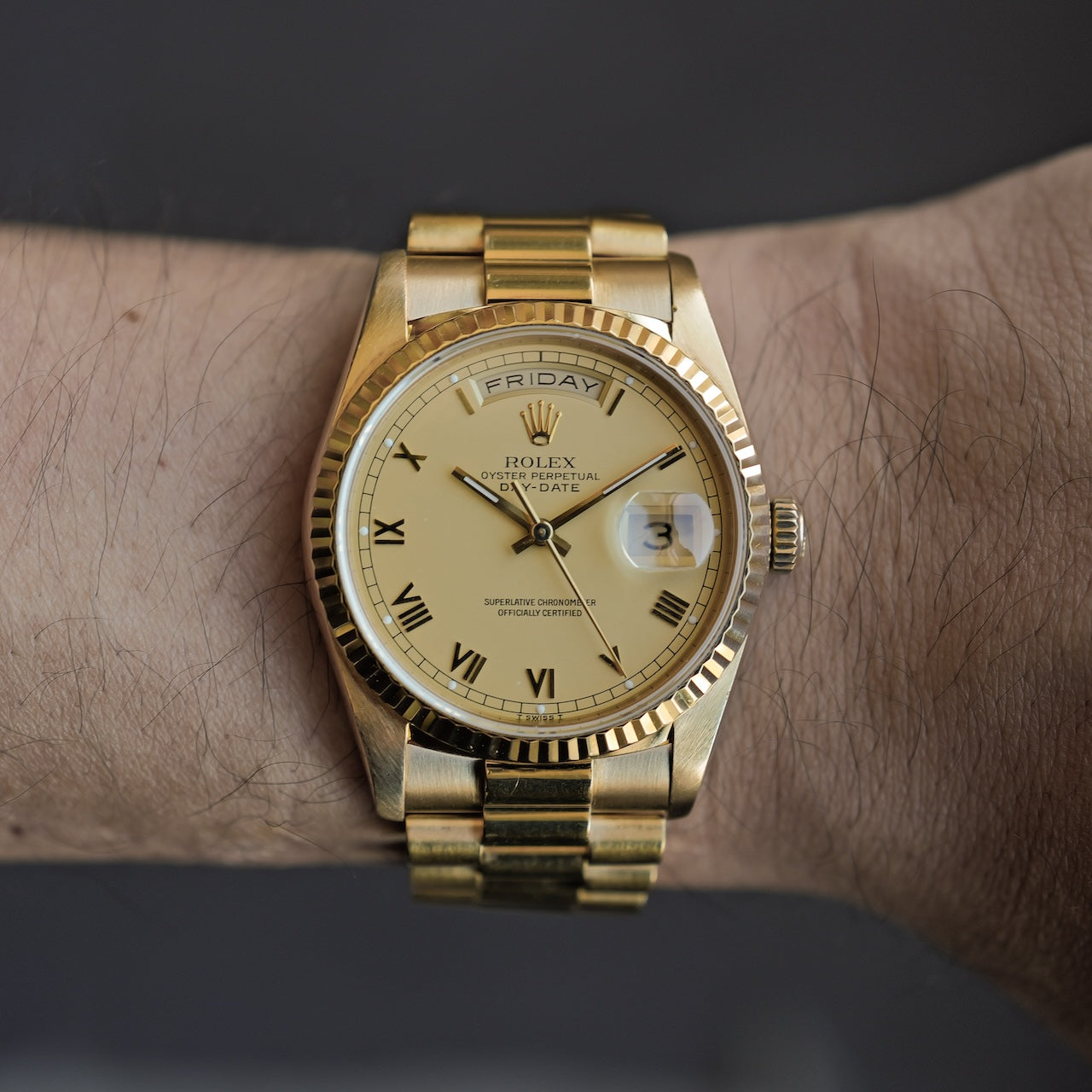 ロレックス/デイデイト36/18238/S番/ローマ数字/18Kイエローゴールド/ROLEX DAY-DATE 36 Ref.18238 18KYG "Roman" 1993 Box and Papers