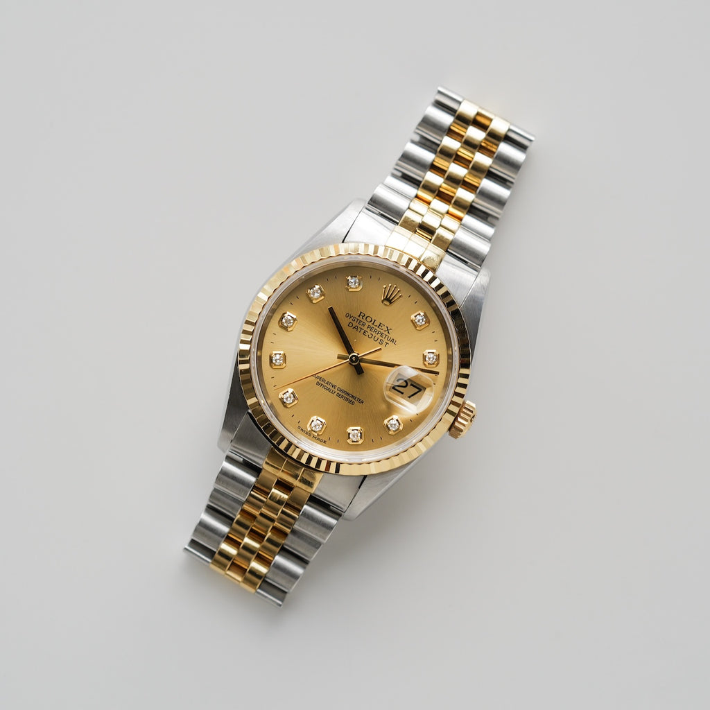 ロレックス/デイトジャスト16233G/18KYG/10Pダイヤモンド/保証書付きフルセット/ROLEX DATE-JUST Ref.16233G "10P Diamond" 18KYG 1997-98 Full Set