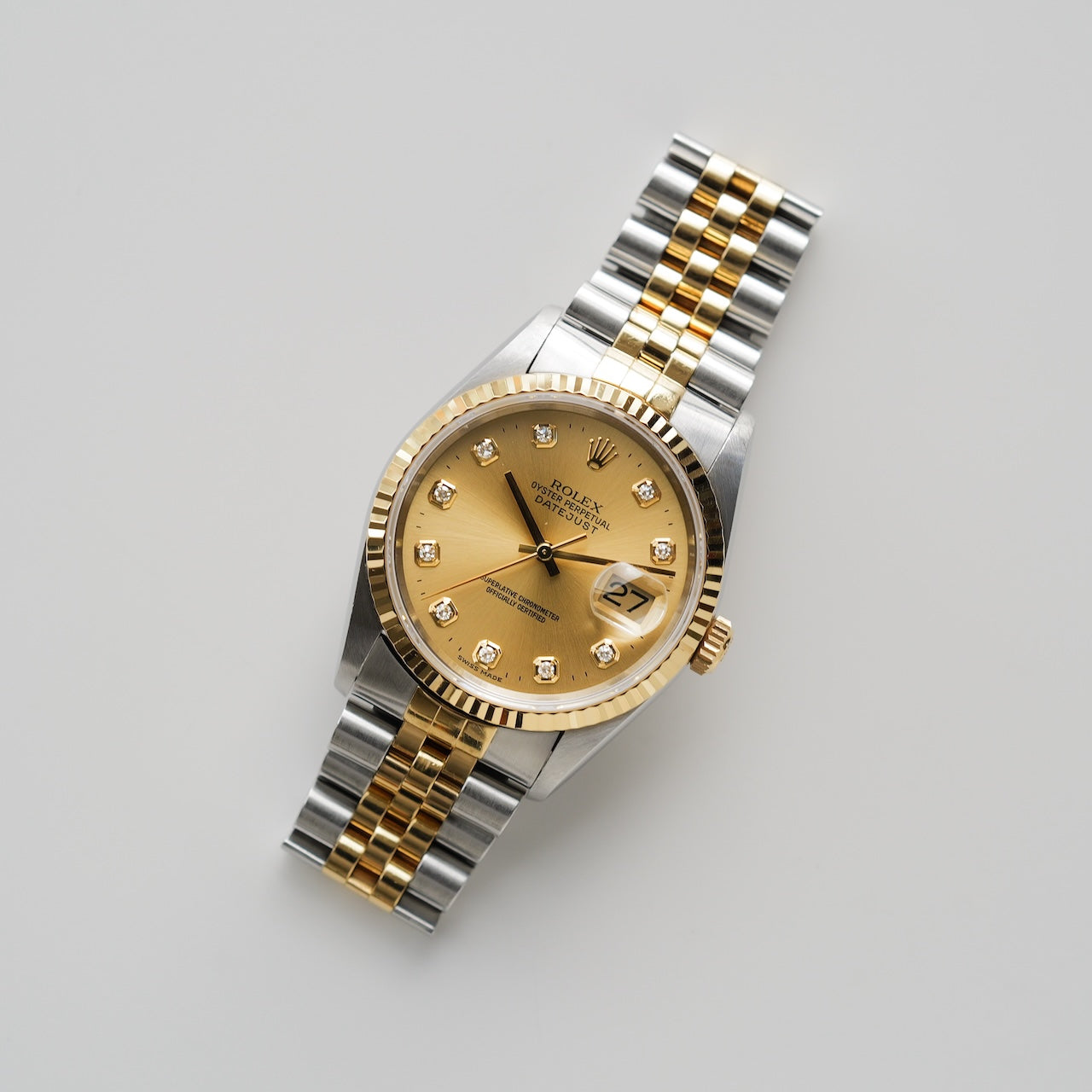 ロレックス/デイトジャスト16233G/18KYG/10Pダイヤモンド/保証書付きフルセット/ROLEX DATE-JUST Ref.16233G "10P Diamond" 18KYG 1997-98 Full Set