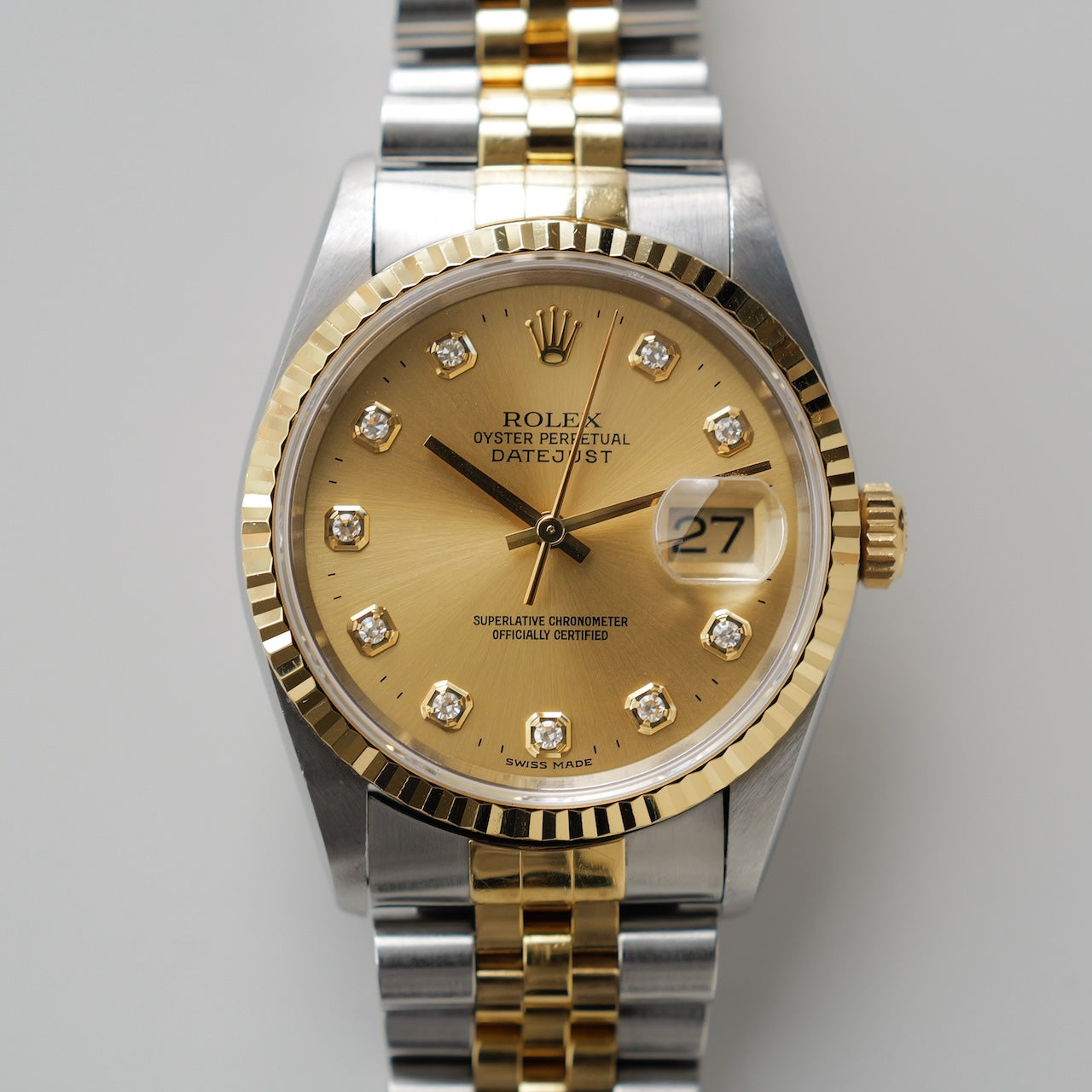 ロレックス/デイトジャスト16233G/18KYG/10Pダイヤモンド/保証書付きフルセット/ROLEX DATE-JUST Ref.16233G "10P Diamond" 18KYG 1997-98 Full Set