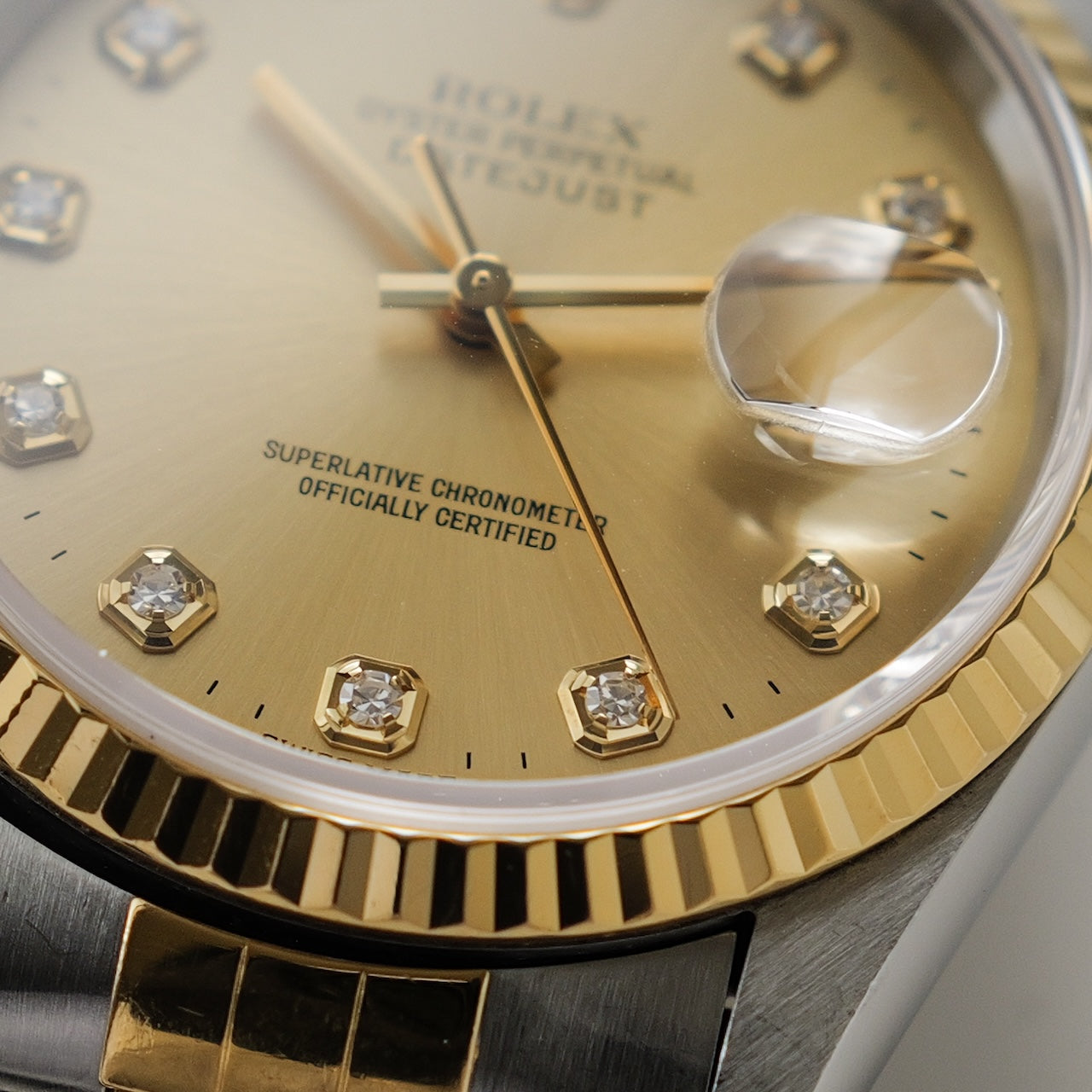ロレックス/デイトジャスト16233G/18KYG/10Pダイヤモンド/保証書付きフルセット/ROLEX DATE-JUST Ref.16233G "10P Diamond" 18KYG 1997-98 Full Set