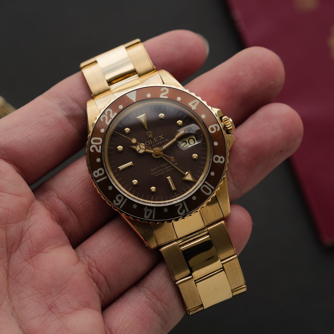 ロレックス/GMTマスター1675/8/茶つぼ/ブレス付/ROLEX GMT-MASTER "Brown Nipple Dial" Ref.1675/8 18KYG with Bracelet 1975y