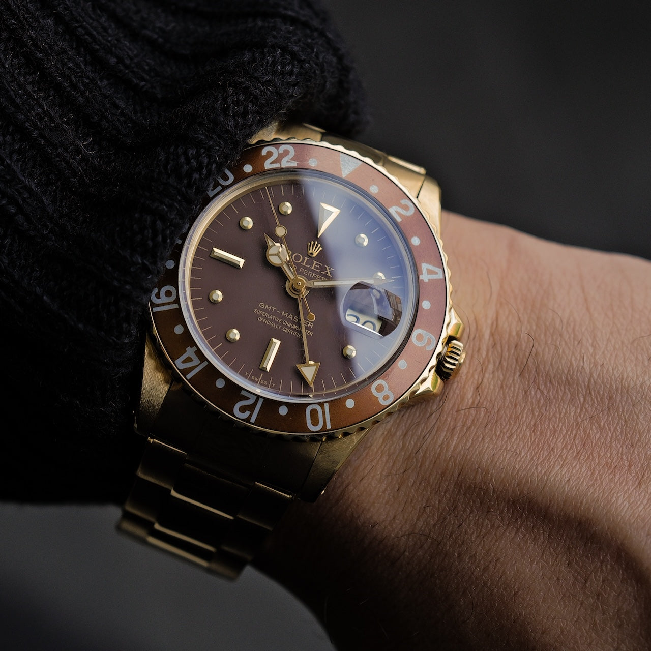 ロレックス/GMTマスター1675/8/茶つぼ/ブレス付/ROLEX GMT-MASTER "Brown Nipple Dial" Ref.1675/8 18KYG with Bracelet 1975y