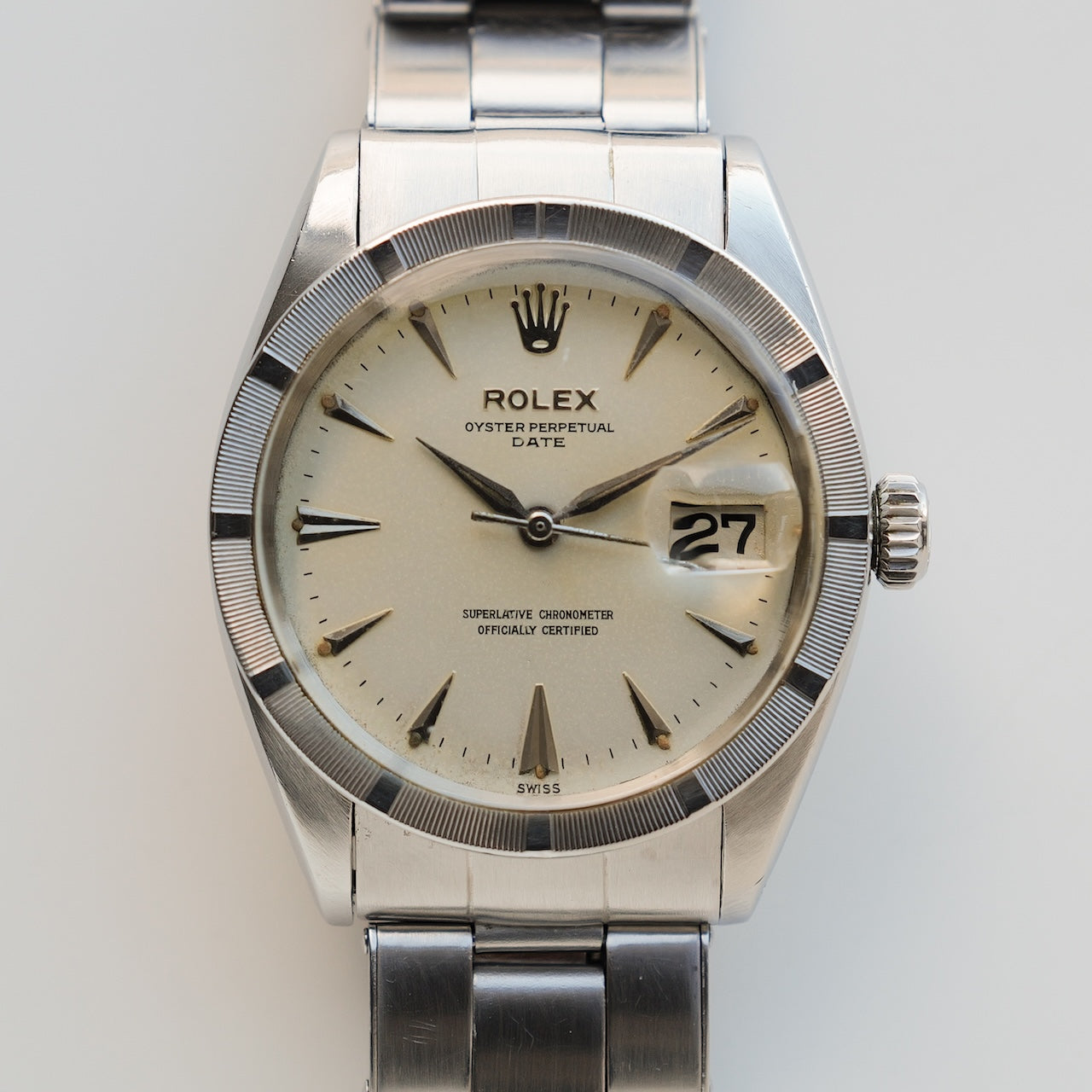 ロレックス/オイスター・パーペチュアル・デイト1501/エンジンターンドベゼル/保証書/元箱付き/ROLEX/OYSTER PERPETUAL DATE/Ref.1501/Engine Turned Bezel/1961/Box and Paper
