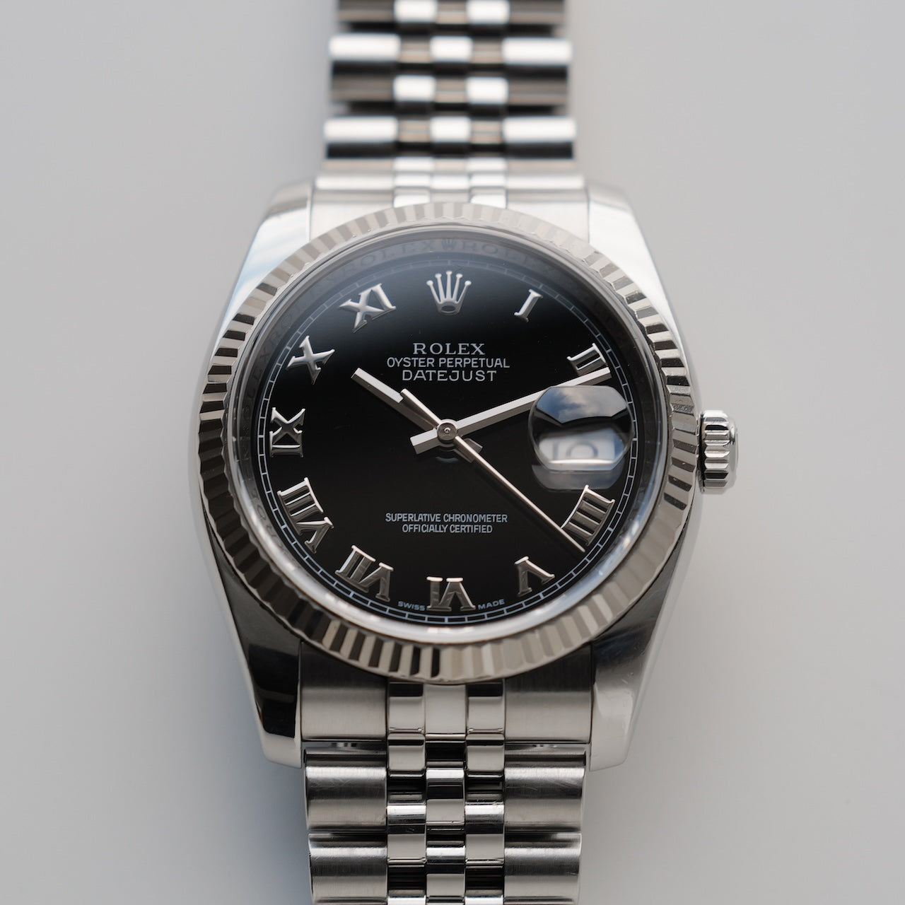 ロレックス/デイトジャスト116234/M番/ブラックローマン/WGベゼル/フルセット/ROLEX DATE-JUST36 Ref.116234 Black Roman WG Bezel 2007-08 Full Set