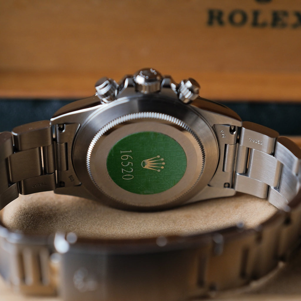 ロレックス/デイトナ16520/R番/段落ちマーク１/逆6/シングルバックル/裏蓋シール/ワンオーナー/ROLEX DAYTONA REF.16520 "Floating Dial" Invert 6 Single Buckle 1988 from first owner