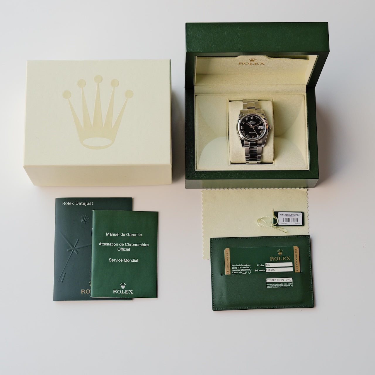 ロレックス/デイトジャスト/116200/ランダム品番/ブラックローマンダイヤル/保証書付きフルセット/ROLEX DATE-JUST Ref.116200 Black Roman Dial 2012Y with Paper