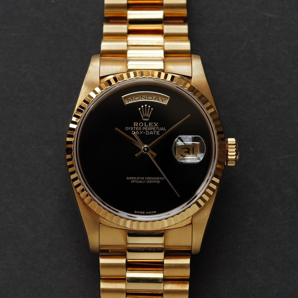ロレックス/デイデイト18238/18KYG/オニキスダイヤル/日ロレOH保証書/ROLEX DAY-DATE Ref.18238 18KYG "ONYX" ROLEX OH SERVICE CARD 1993y