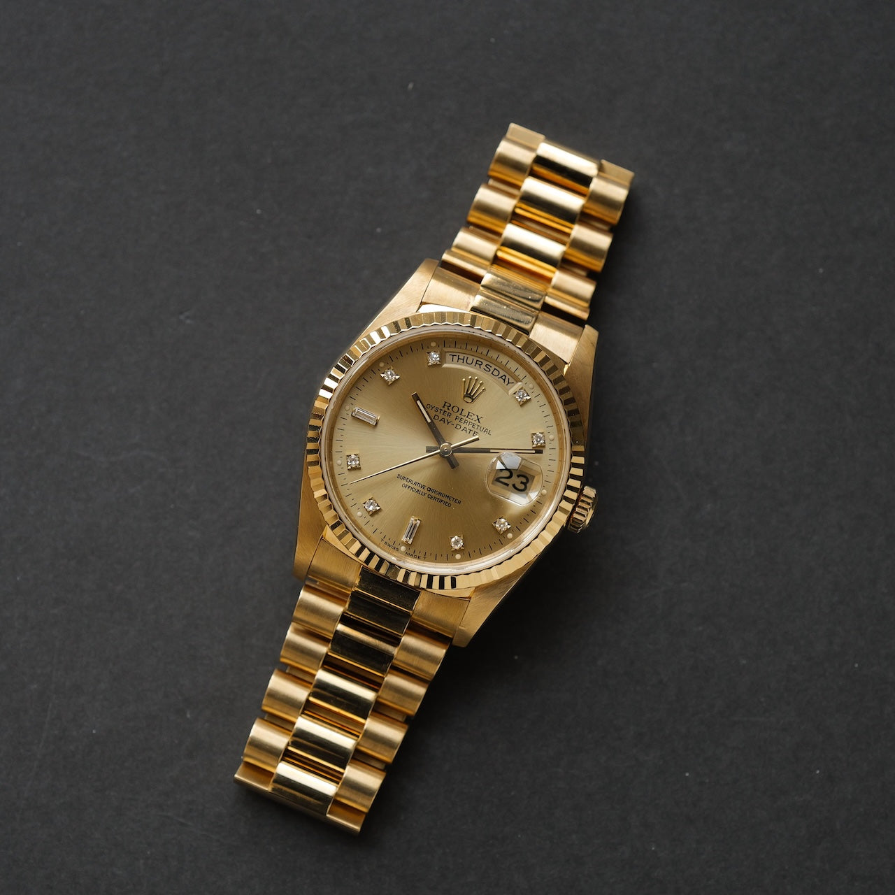 ロレックス/デイデイト18238A/W番/ 10Pダイヤモンド/18Kイエローゴールド/保証書付きフルセット/ROLEX DAY-DATE Ref,18238A "Baguette Diamond" 18K Yellow Gold 1995y Full Set