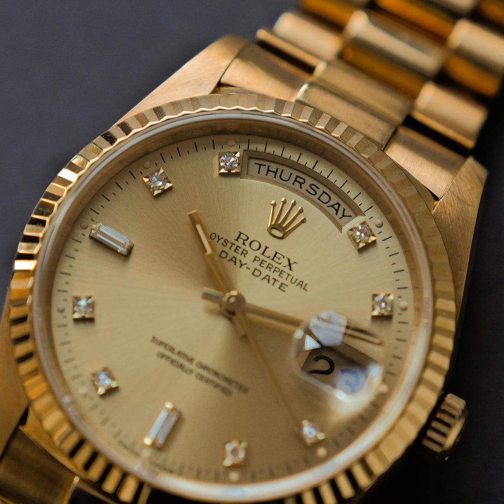 ロレックス/デイデイト18238A/W番/ 10Pダイヤモンド/18Kイエローゴールド/保証書付きフルセット/ROLEX DAY-DATE Ref,18238A "Baguette Diamond" 18K Yellow Gold 1995y Full Set