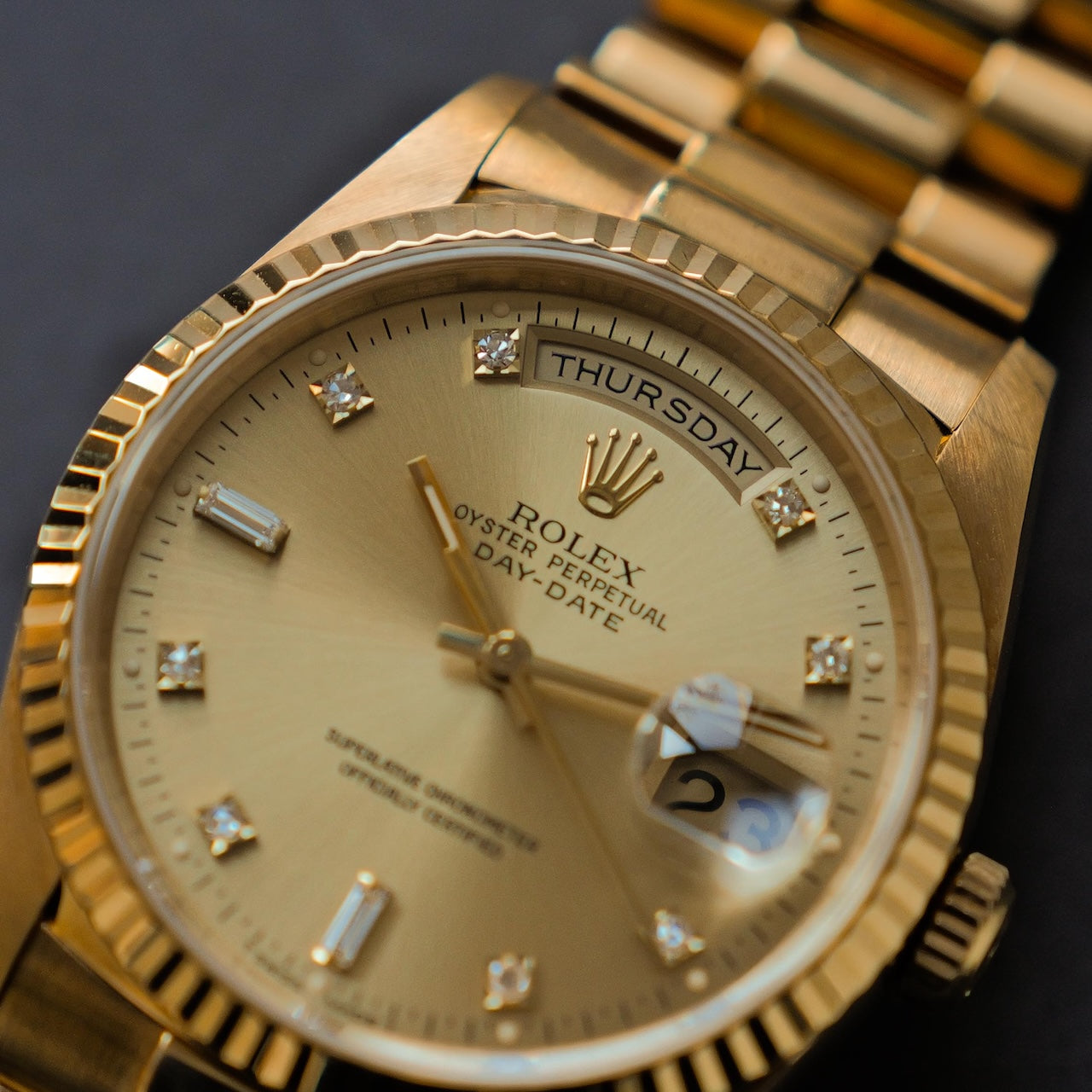 ロレックス/デイデイト18238A/W番/ 10Pダイヤモンド/18Kイエローゴールド/保証書付きフルセット/ROLEX DAY-DATE Ref,18238A "Baguette Diamond" 18K Yellow Gold 1995y Full Set