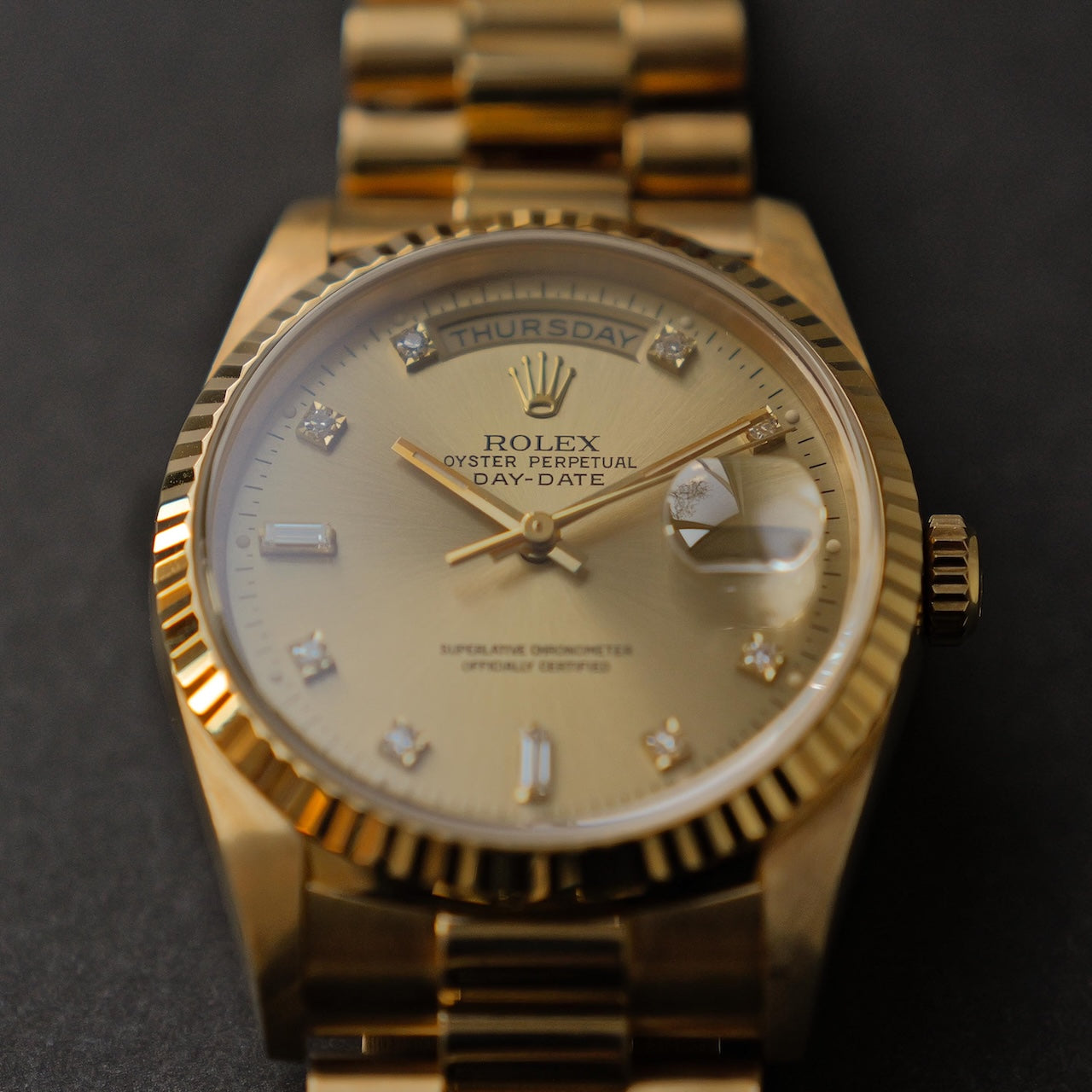 ロレックス/デイデイト18238A/W番/ 10Pダイヤモンド/18Kイエローゴールド/保証書付きフルセット/ROLEX DAY-DATE Ref,18238A "Baguette Diamond" 18K Yellow Gold 1995y Full Set