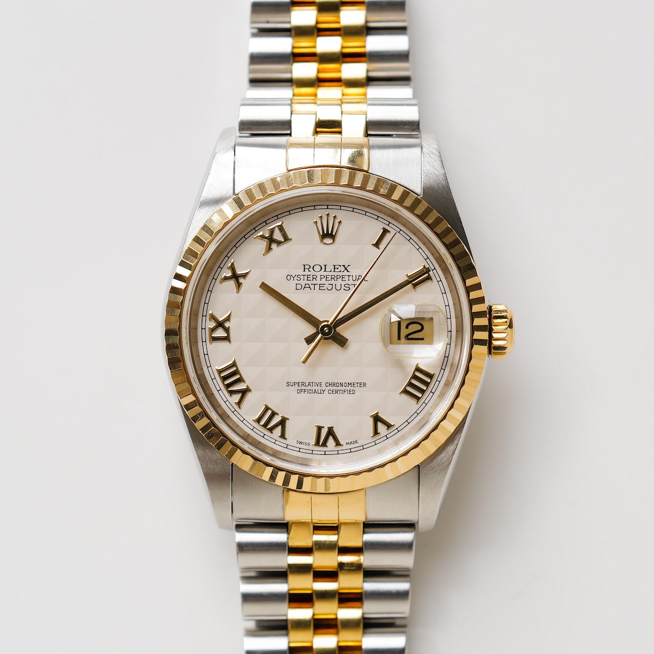ロレックス/デイトジャスト16233/K番/アイボリーピラミッド/ローマン数字/保証書付きフルセット/ROLEX DATE-JUST Ref.16233 "IVORY PYRAMID" 2001y Full Set