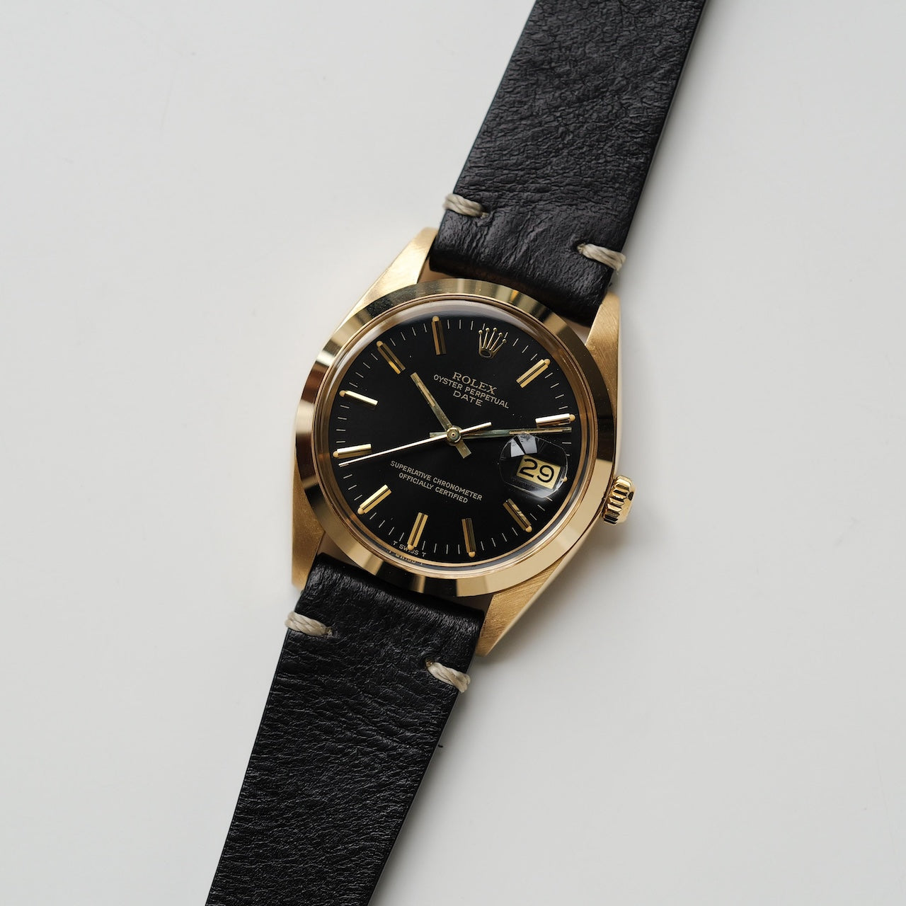 ロレックス/オイスターパーペチュアルデイト1500/8/ほぼデッド/黒文字