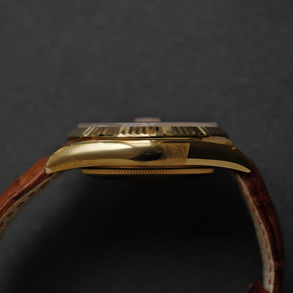 ロレックス/デイデイト118138/コニャック/18Kイエローゴールド/ほぼ未使用/ROLEX DAY DATE REF.118138 "COGNAC" 18KYG FULL SET 2017y NEVER USED