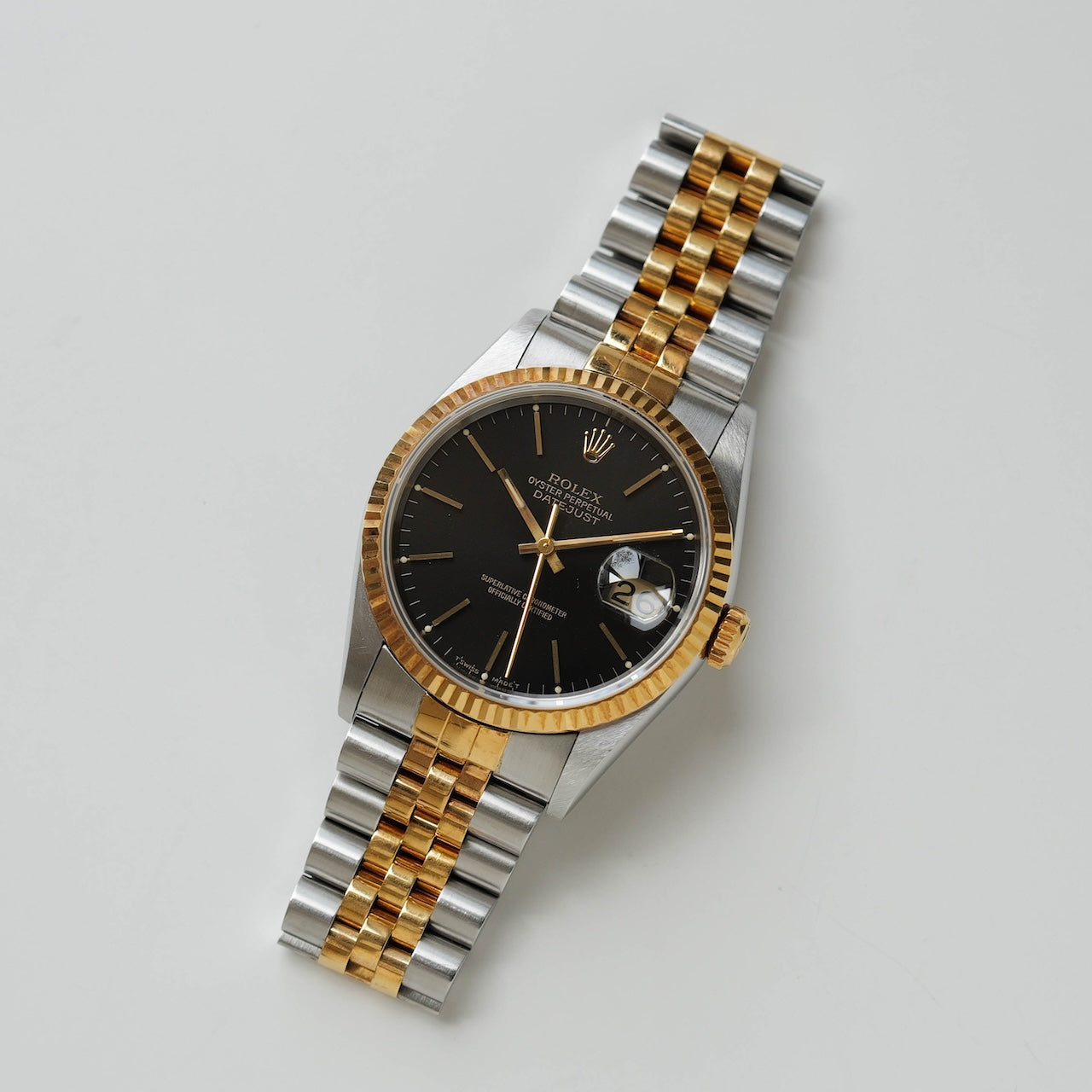 ロレックス/デイトジャスト16233/ブラックダイヤル/18Kイエローゴールド/ブヘラ保証書付き/ROLEX DATE-JUST REF.16233 18KYG "BLACK" with Paper Bucherer 1994y