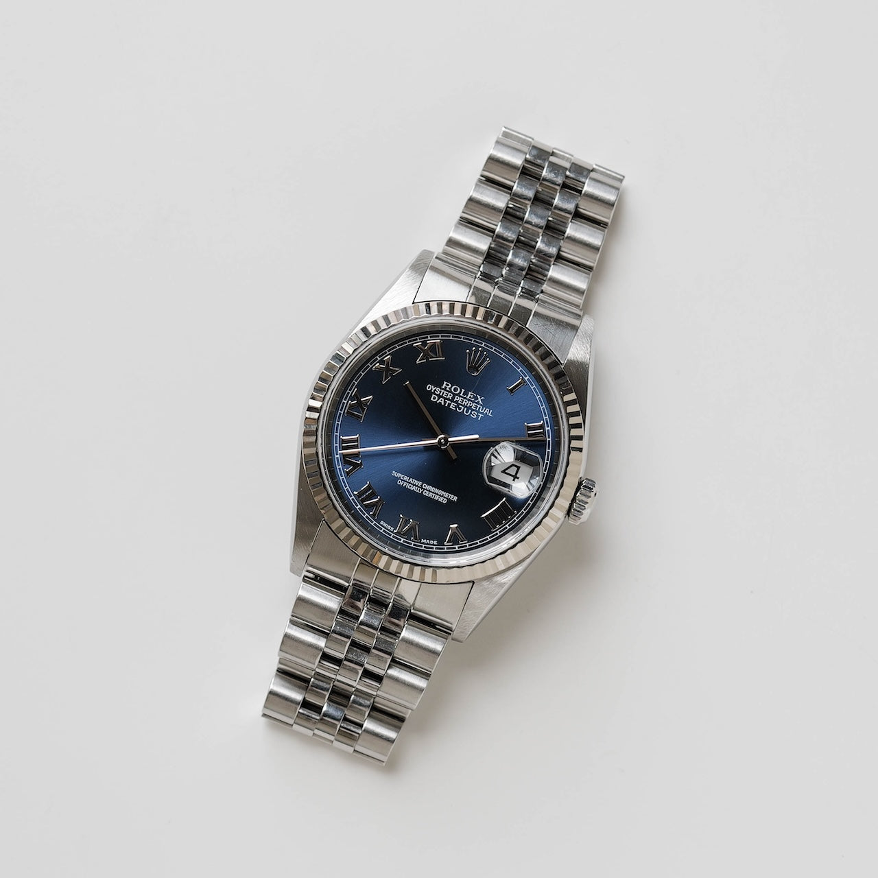 ロレックス/デイトジャスト16234/ブルーローマン/ 18Kホワイトゴールドベゼル/箱・保証書付き/ROLEX DATE-JUST REF.16234 "BLUE ROMAN" 18KWG bezel with Box and Paper 2001y