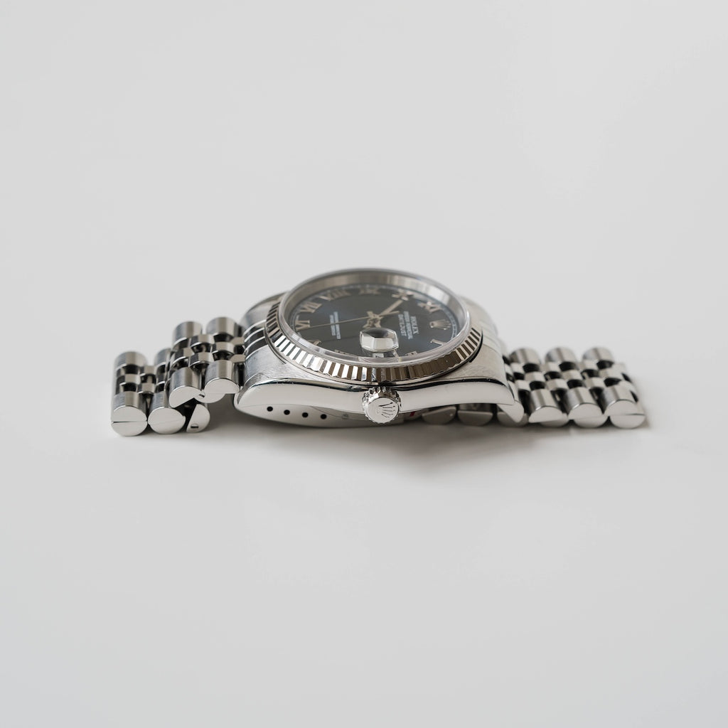 ロレックス/デイトジャスト16234/ブルーローマン/ 18Kホワイトゴールドベゼル/箱・保証書付き/ROLEX DATE-JUST REF.16234 "BLUE ROMAN" 18KWG bezel with Box and Paper 2001y