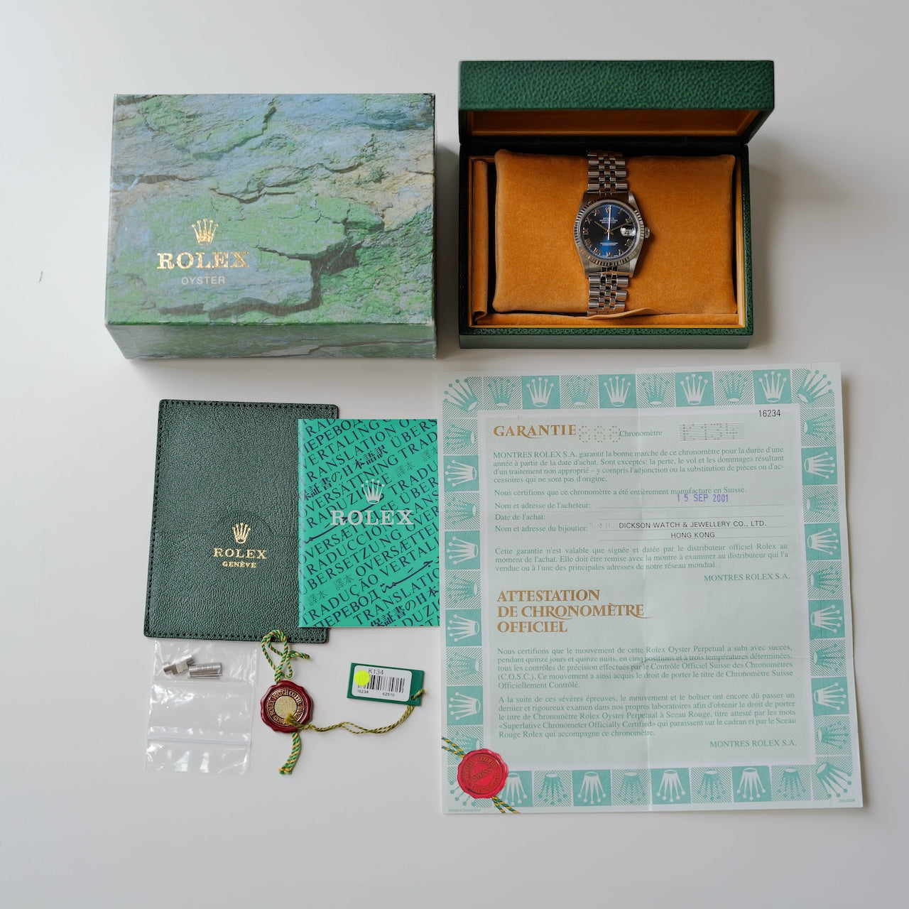 ロレックス/デイトジャスト16234/ブルーローマン/ 18Kホワイトゴールドベゼル/箱・保証書付き/ROLEX DATE-JUST REF.16234 "BLUE ROMAN" 18KWG bezel with Box and Paper 2001y