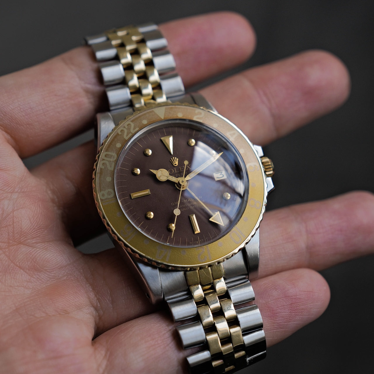 ロレックス/GMTマスター1675/3/茶つぼ/フジツボダイヤル/ゴーストベゼル/ROLEX GMT-MASTER 1675/3 "BROWN NIPPLE" GOHST BEZEL 18KYG 1972y