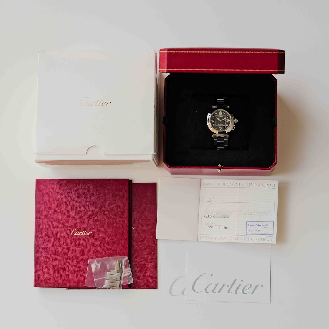 カルティエ/パシャC/2324/黒文字盤/保証書付フルセット/CARTIER PASHA C 35mm "BLACK DIAL"Ref.2324 1999y FULL SET