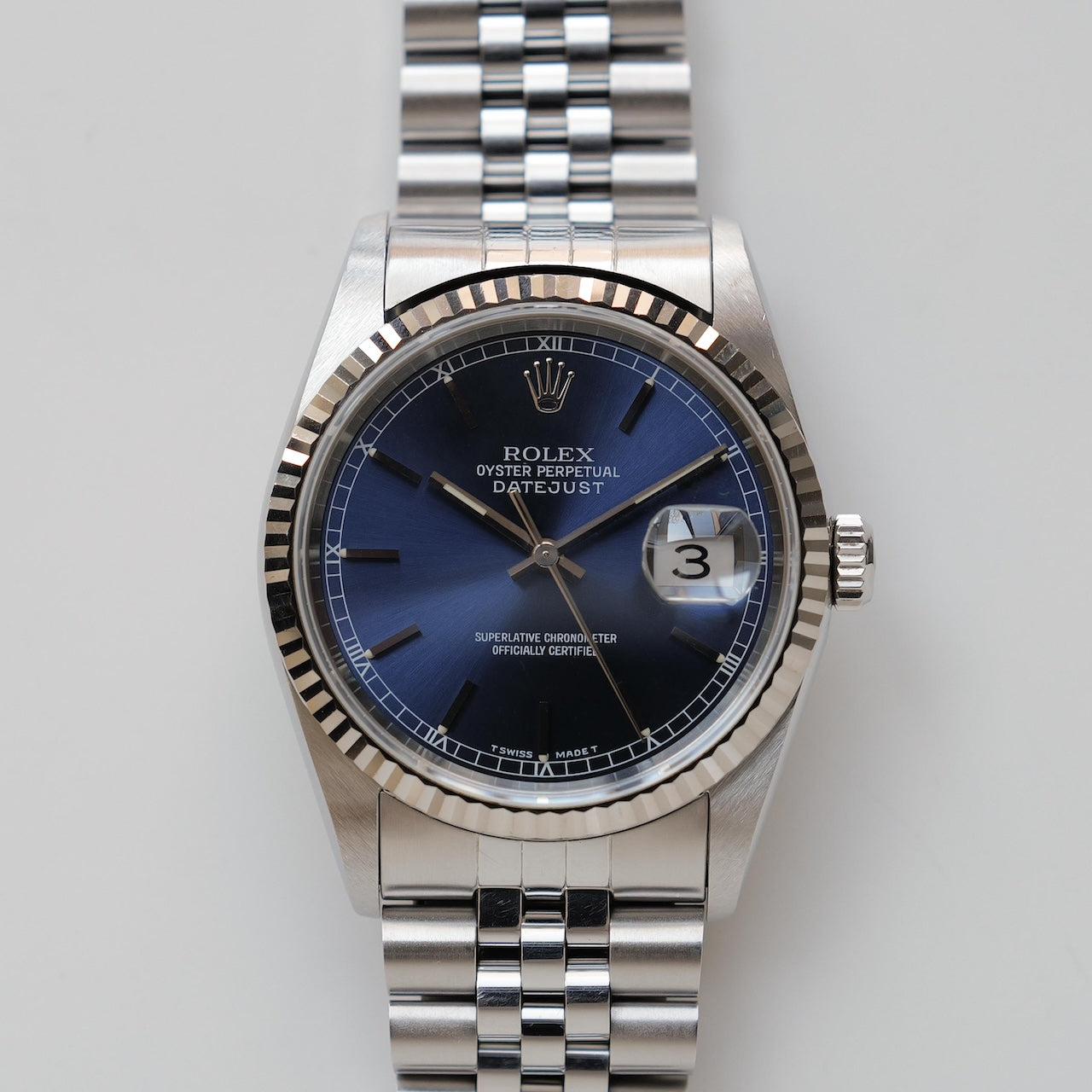 ロレックス/デイトジャスト/U番/ブルーダイヤル/裏蓋シール/箱・冊子等付属/ROLEX DATE-JUST REF.16234 “BLUE” 18KWG bezel 1997y with Box