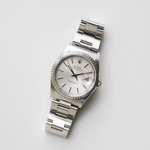 ロレックス/デイトジャスト16220/K番/タペストリーダイヤル/裏蓋シールあり/箱・保証書付/ROLEX DATE-JUST Ref.16220 "Silver Tapestry" 2001y with Box and Paper