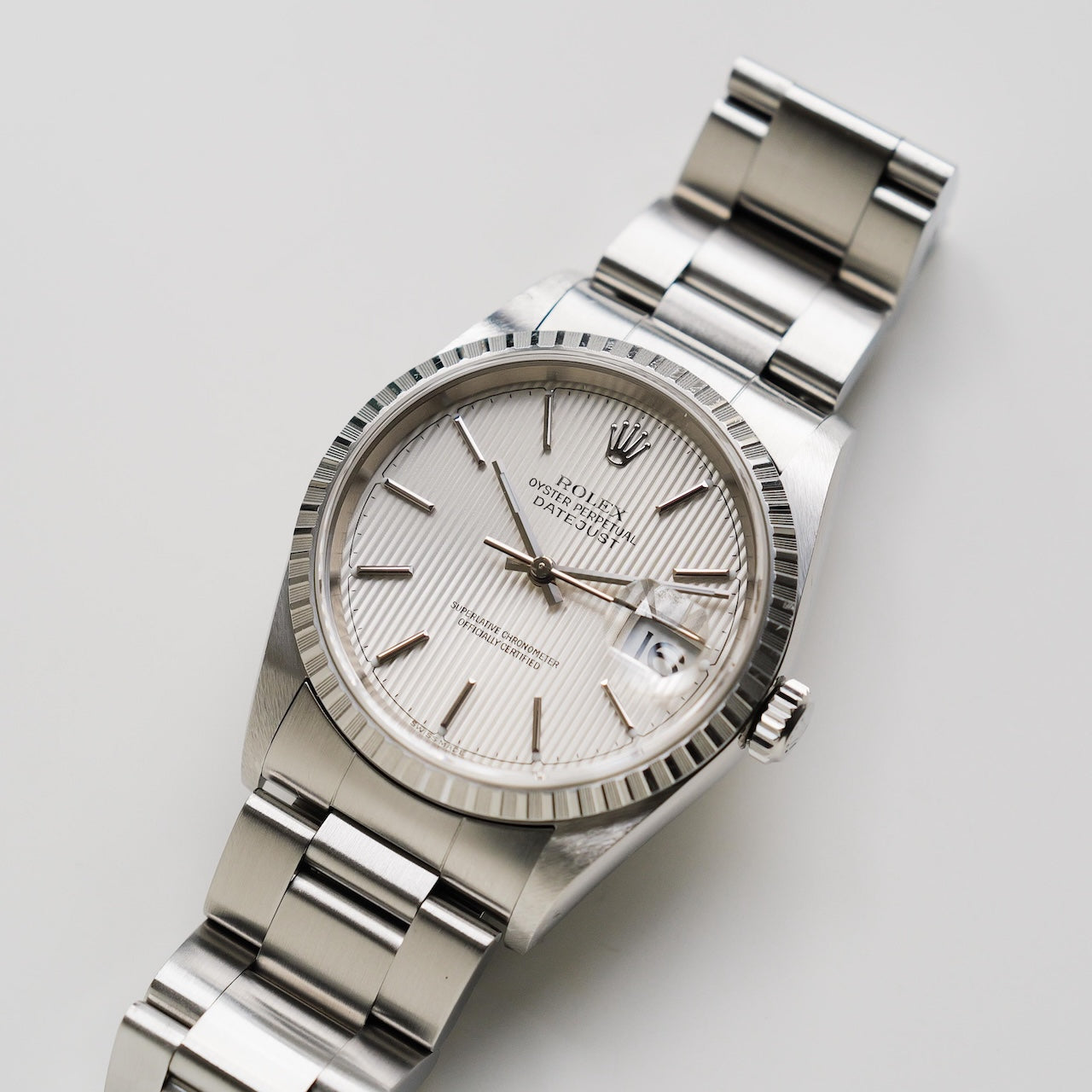 ロレックス/デイトジャスト16220/K番/タペストリーダイヤル/裏蓋シールあり/箱・保証書付/ROLEX DATE-JUST Ref.16220 "Silver Tapestry" 2001y with Box and Paper