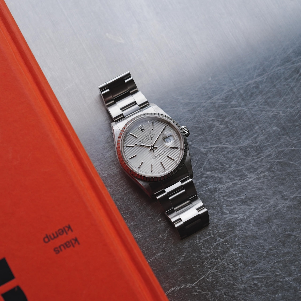 ロレックス/デイトジャスト16220/K番/タペストリーダイヤル/裏蓋シールあり/箱・保証書付/ROLEX DATE-JUST Ref.16220 "Silver Tapestry" 2001y with Box and Paper