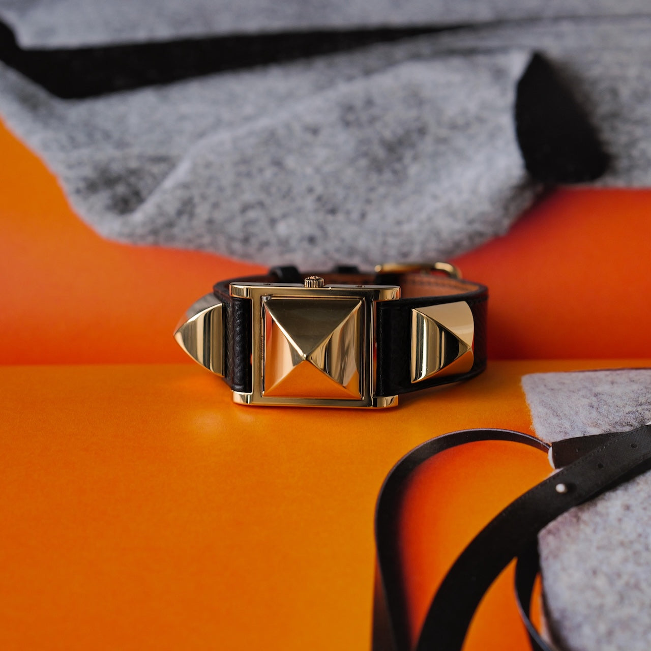 エルメス/メドール/ホワイトダイヤル/純正カーフ ブラック ストラップ