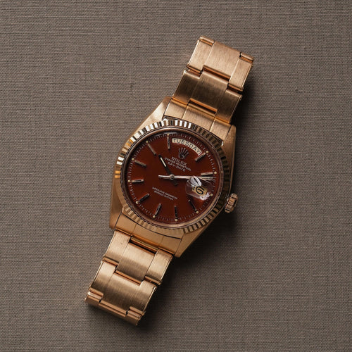 ロレックス/デイデイト1803/5/ステラダイヤル/バーガンディー/ローズゴールド/ROLEX DAY-DATE REF.1803/5 "STELLA DIAL" 18K Rose Gold 1968Y