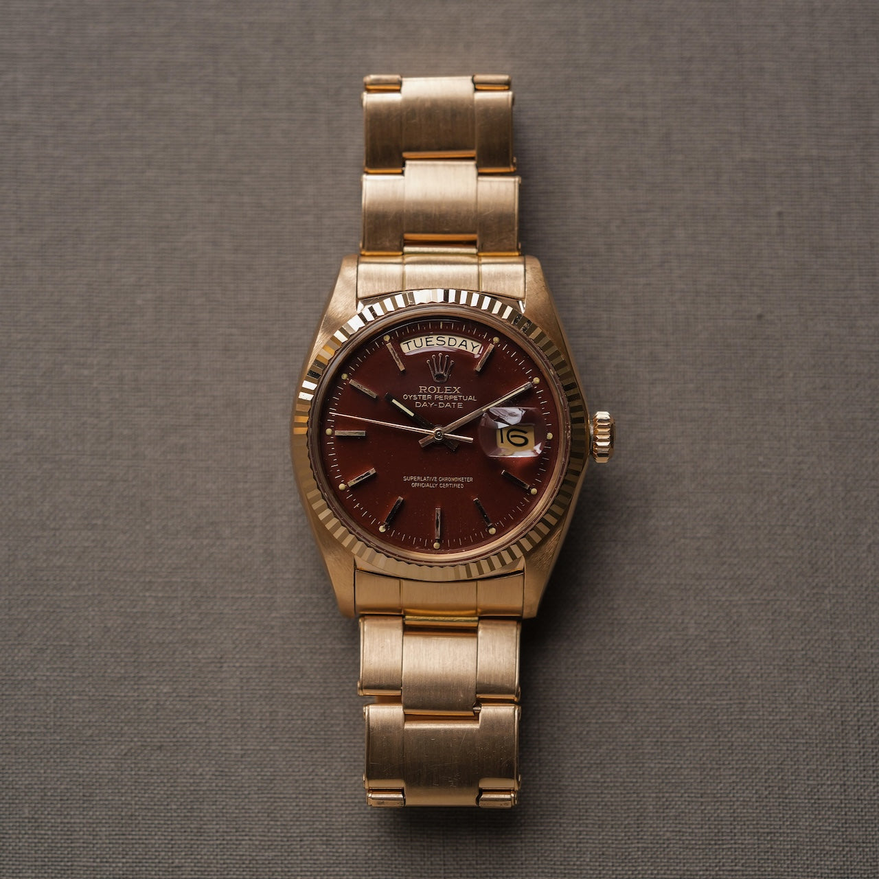 ロレックス/デイデイト1803/5/ステラダイヤル/バーガンディー/ローズゴールド/ROLEX DAY-DATE REF.1803/5 "STELLA DIAL" 18K Rose Gold 1968Y
