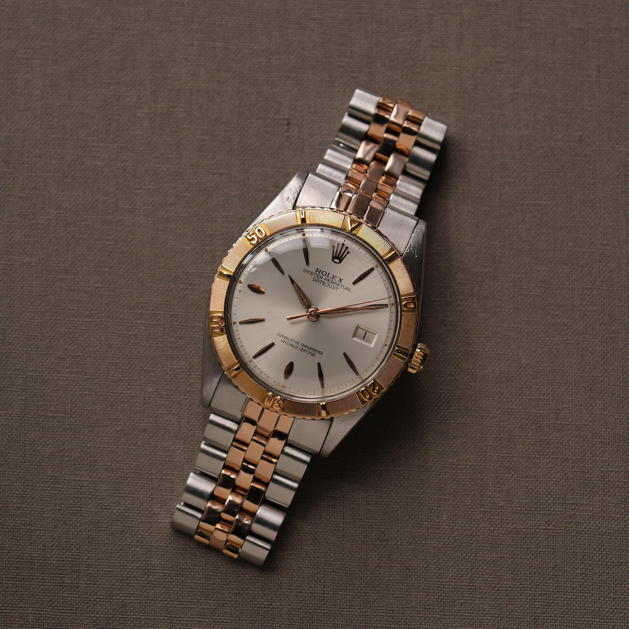 ロレックス/デイトジャスト1625/5/サンダーバード/SS x ローズゴールド/ROLEX DATE-JUST REF.1625/5 "Thunderbird" 18K Rose Gold Silver Dial  Bezel 1964y