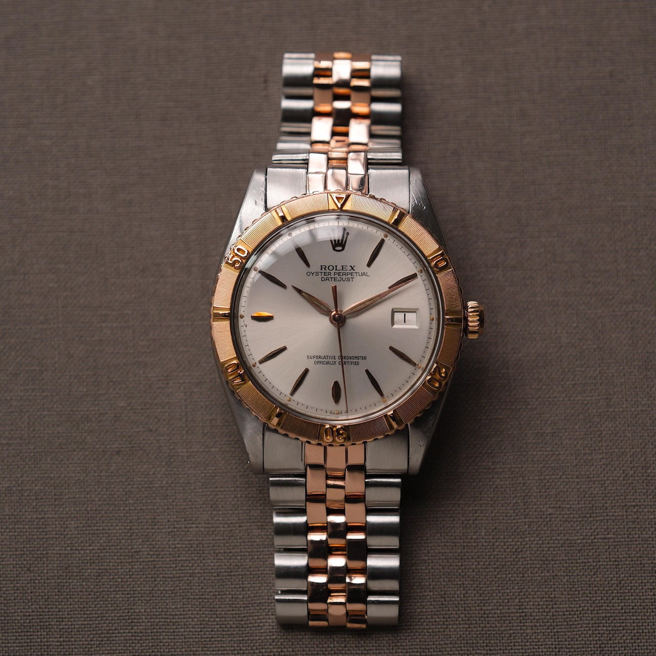 ロレックス/デイトジャスト1625/5/サンダーバード/SS x ローズゴールド/ROLEX DATE-JUST REF.1625/5 "Thunderbird" 18K Rose Gold Silver Dial  Bezel 1964y