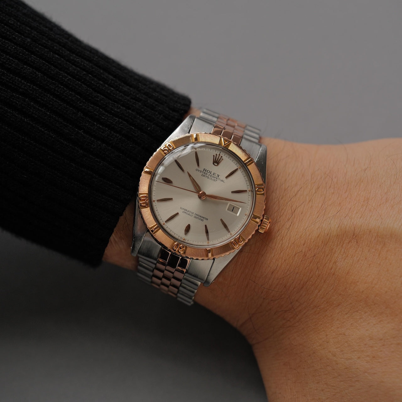 ロレックス/デイトジャスト1625/5/サンダーバード/SS x ローズゴールド/ROLEX DATE-JUST REF.1625/5 "Thunderbird" 18K Rose Gold Silver Dial  Bezel 1964y
