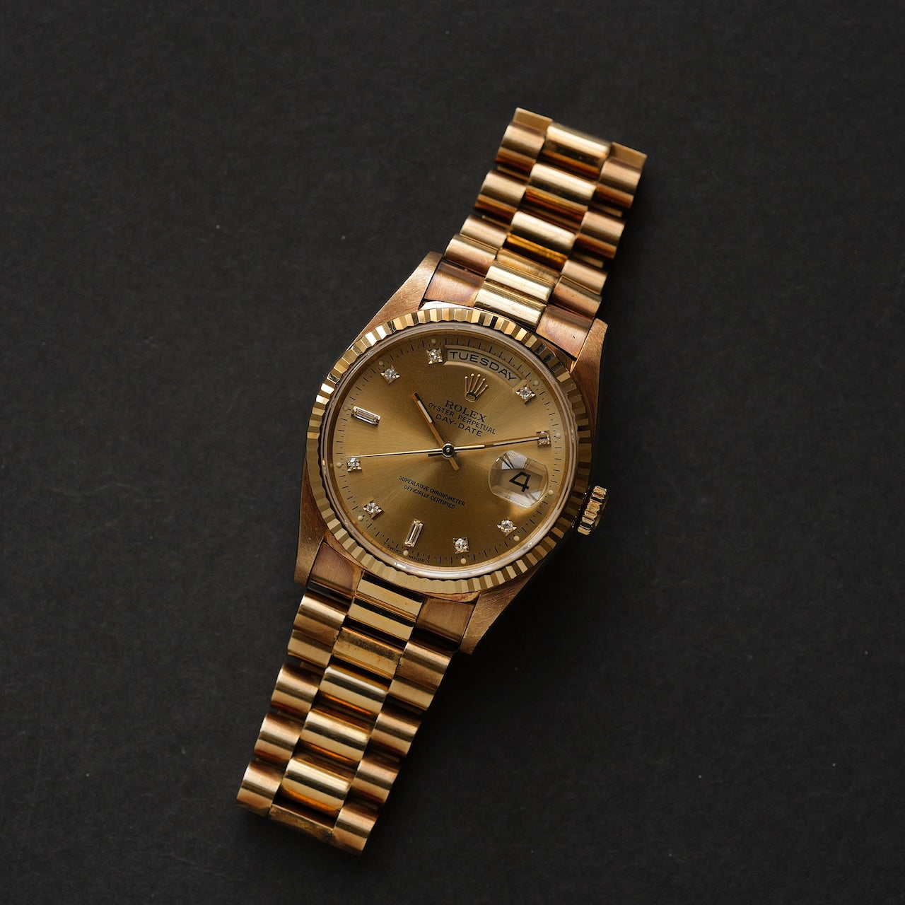 ロレックス/デイデイト18238A/W番/10Pダイヤモンド/シャンパンダイヤル/箱・国際保証書つき/ROLEX DAY-DATE Ref.18238A "10P Diamonds" 18KYG W-Serial with Box and Paper 1995y