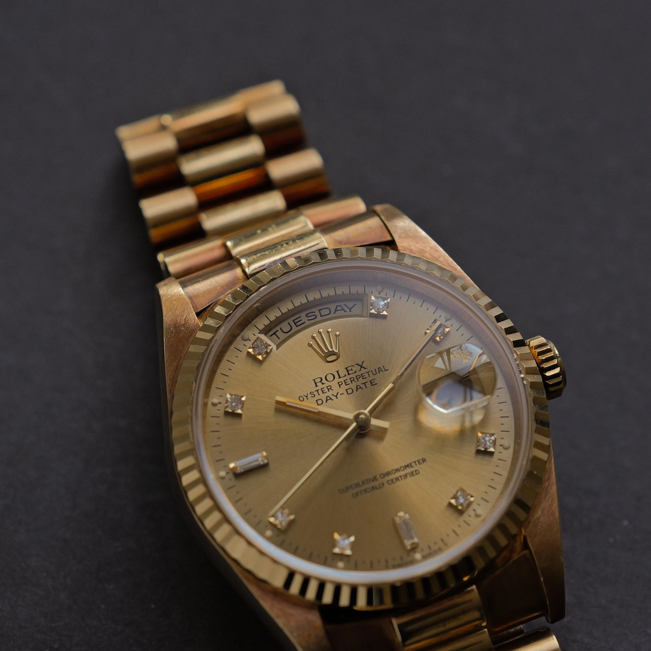 ロレックス/デイデイト18238A/W番/10Pダイヤモンド/シャンパンダイヤル/箱・国際保証書つき/ROLEX DAY-DATE Ref.18238A "10P Diamonds" 18KYG W-Serial with Box and Paper 1995y