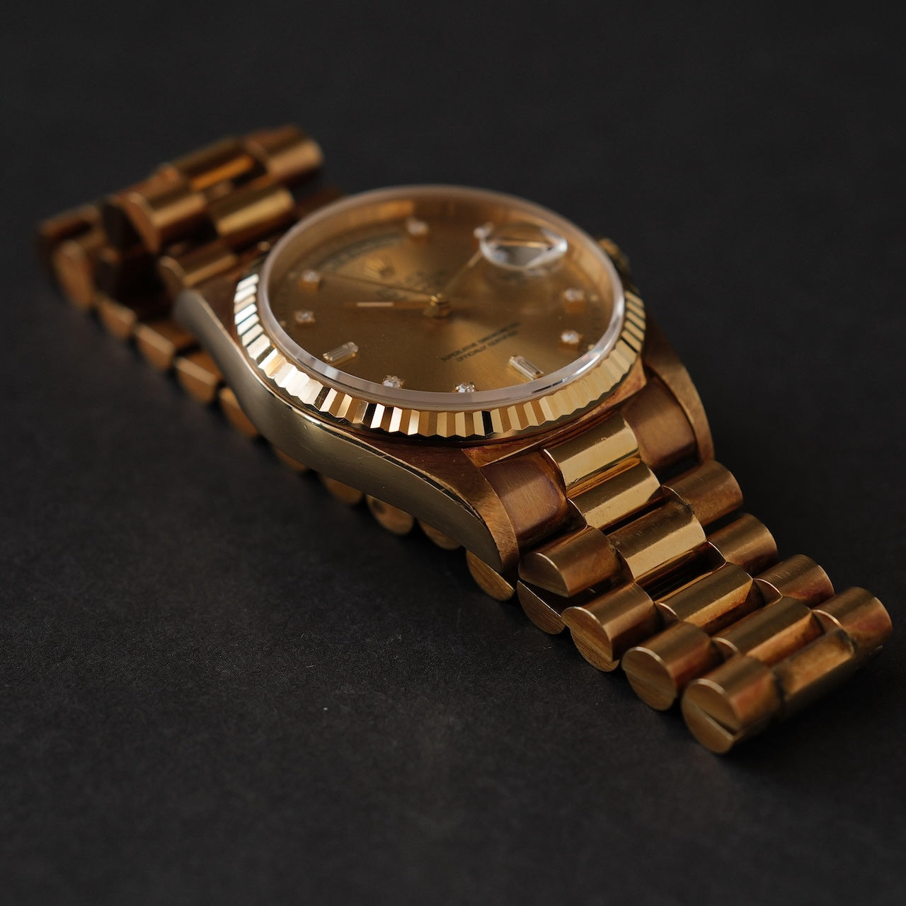 ロレックス/デイデイト18238A/W番/10Pダイヤモンド/シャンパンダイヤル/箱・国際保証書つき/ROLEX DAY-DATE Ref.18238A "10P Diamonds" 18KYG W-Serial with Box and Paper 1995y