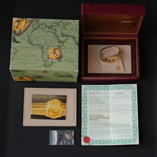 ロレックス/デイデイト18238A/W番/10Pダイヤモンド/シャンパンダイヤル/箱・国際保証書つき/ROLEX DAY-DATE Ref.18238A "10P Diamonds" 18KYG W-Serial with Box and Paper 1995y