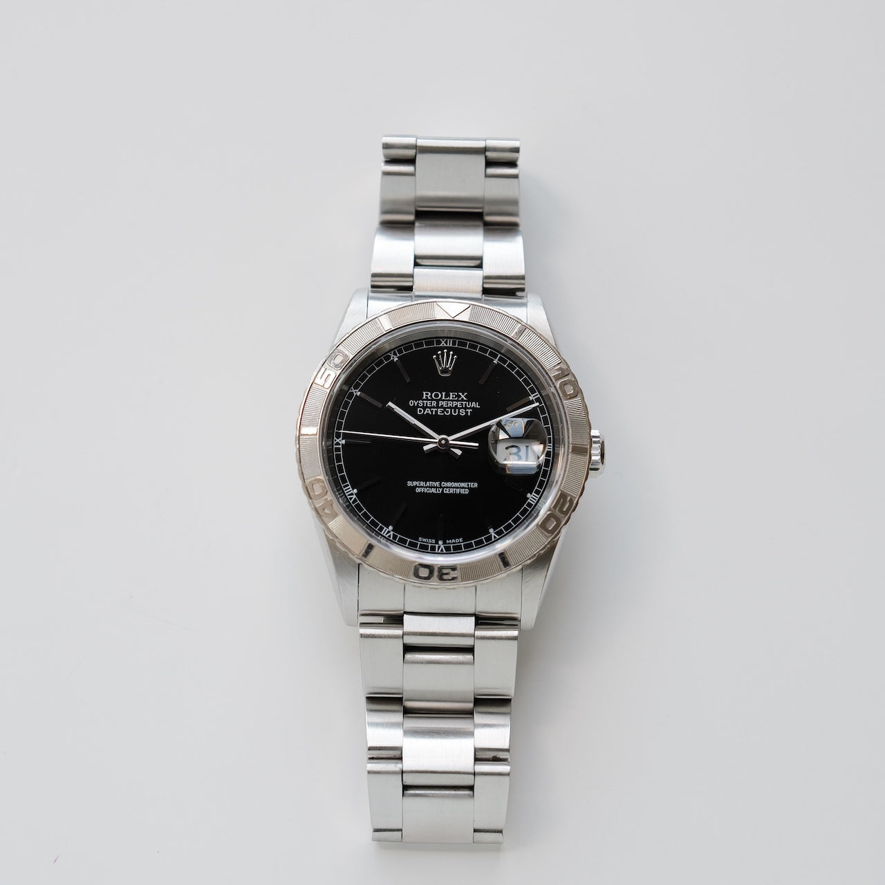 ロレックス/デイトジャスト16264/サンダーバード/黒文字盤/18Kホワイトゴールドベゼル/国内正規保証書付きフルセット/ROLEX DATE-JSUT REF.16264 "Thunderbird" Black dial White gold bezel A-serial Full Set 1998-99Y