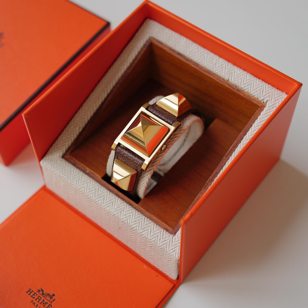 エルメス/メドール/ホワイトダイヤル/純正カーフ ネイビー ストラップ/箱・保証書付き/HERMES MEDOR WHITE DIAL Calf Leather 1990s with Box and Paper