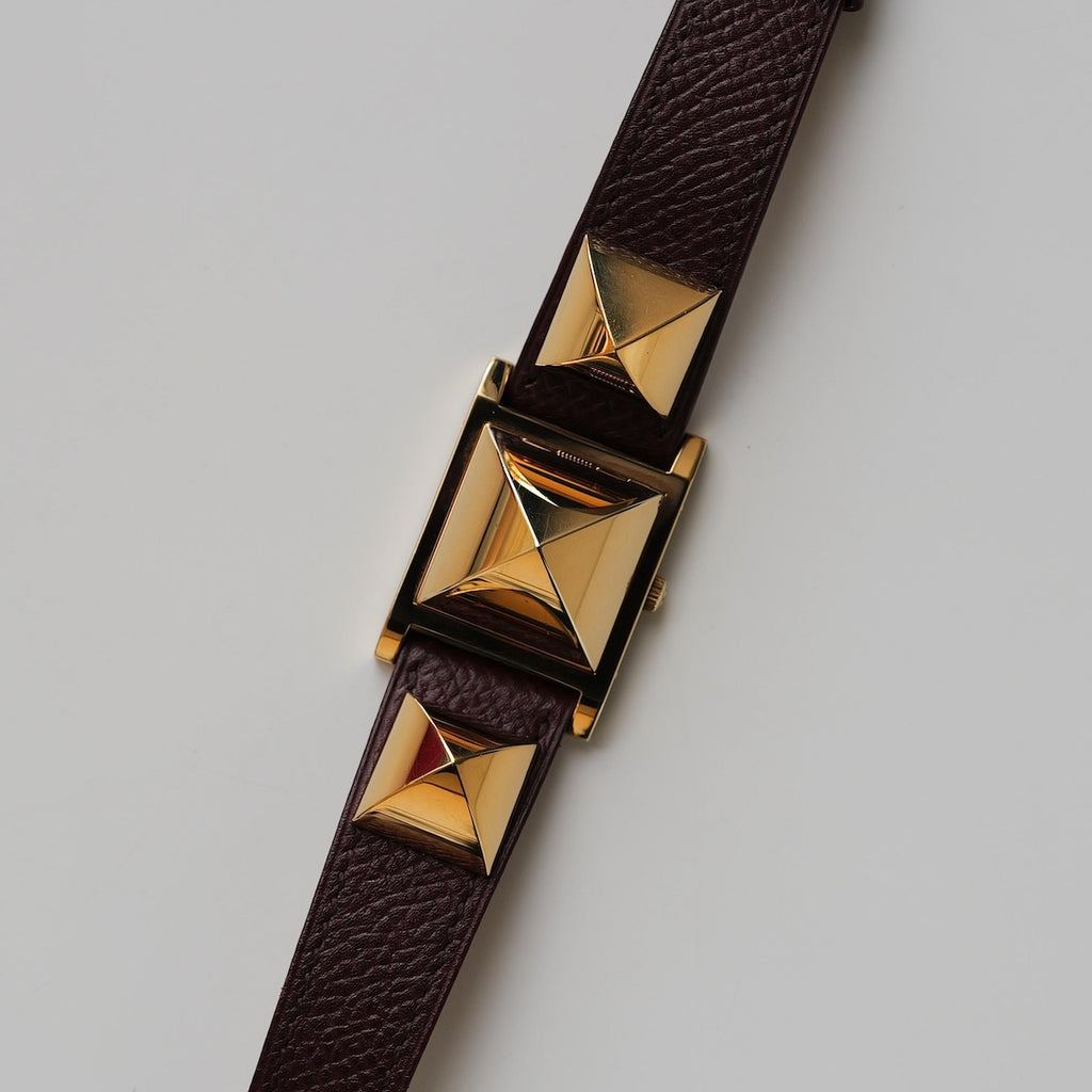 エルメス/メドール/ホワイトダイヤル/純正カーフ ネイビー ストラップ/箱・保証書付き/HERMES MEDOR WHITE DIAL Calf Leather 1990s with Box and Paper