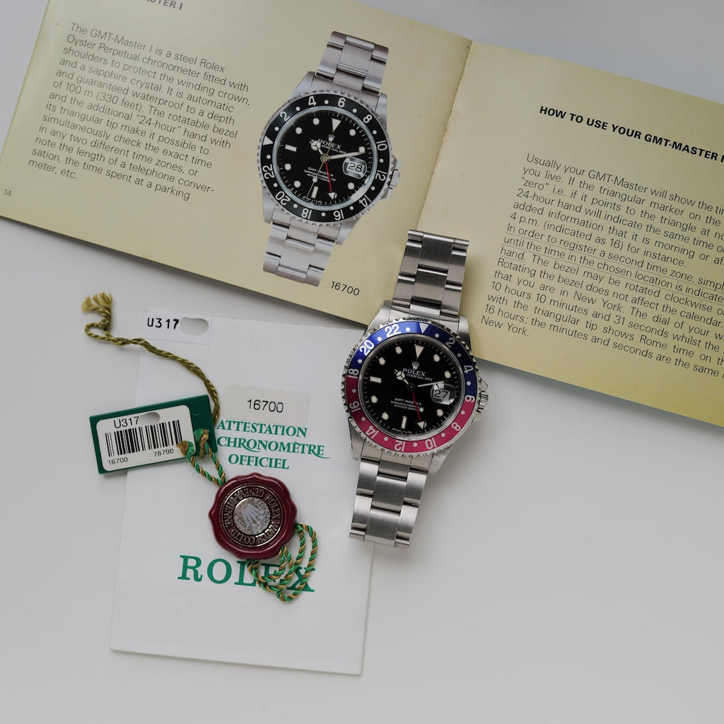 ロレックス/GMTマスター16700/U番/ペプシ/赤青ベゼル/オールトリチウム/箱保証書付きフルセット/ROLEX GMT-MASTER REF.16700 "Pepsi" U-Serial All tritium 1997-98Y Full set